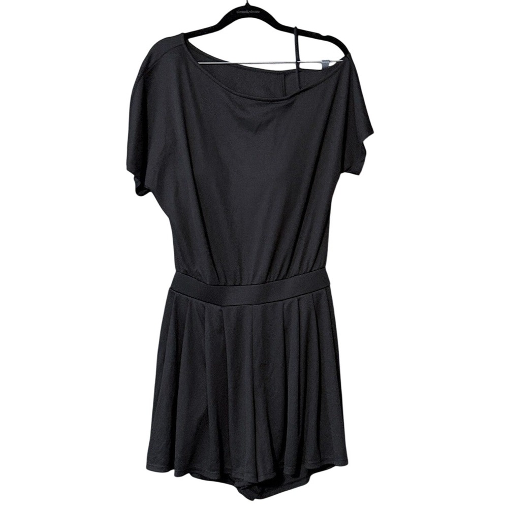 Halara Romper Minimalist M Black Cut Out Back Short Sleeve Athleisure Gorpcore